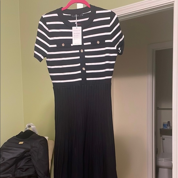 Charming Striped Black and White Kids Dress - Picture 3 of 4